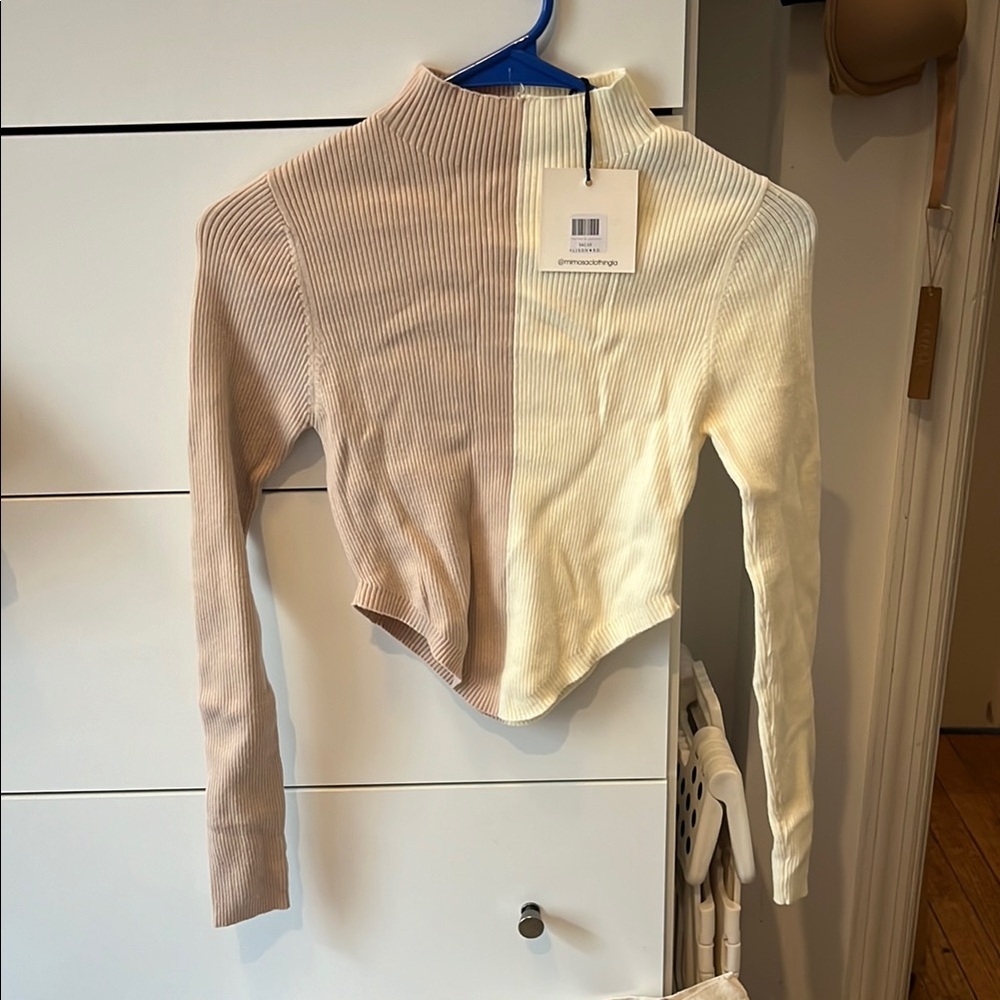 Two-Tone Cream and Tan Women's Sweater